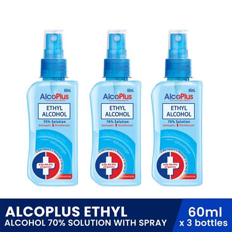 Alcoplus Ethyl Alcohol 70 Solution With Spray 60ml X 3 Bottles Biggrocer