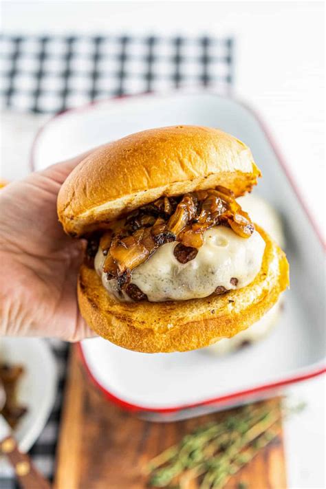 Caramelized Onion Swiss Burgers Recipe The Cookie Rookie