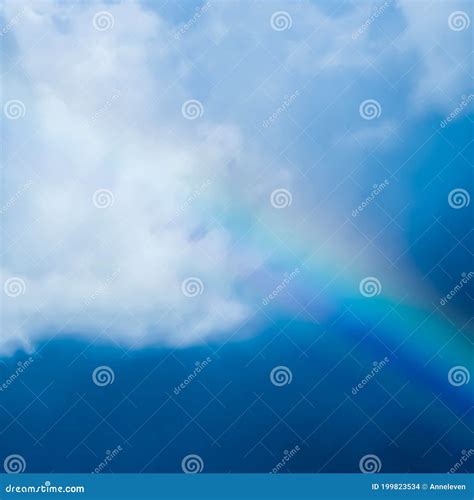 Rainbow In A Dreamy Blue Sky Spiritual And Nature Background Stock