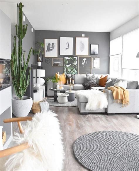 Gray Living Room Stained Hardwood Floors Dark Gray Accent Wall