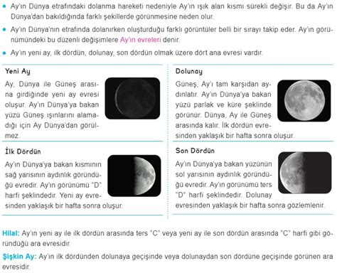 5 Sınıf Ayın Hareketleri ve Evreleri Konu Anlatımı Özeti Çalışma Kağıdı