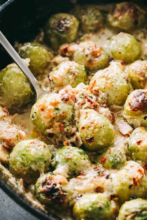 creamy cheesy brussels sprouts with bacon roasted brussels sprouts with crispy bacon baked in