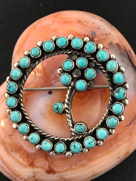 Vintage Petit Point Turquoise Stones Brooch Sterling Silver Etsy
