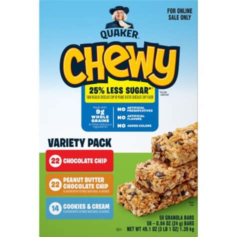 Quaker Chewy Less Sugar Granola Bars Variety Pack 58 Ct 0 84 Oz