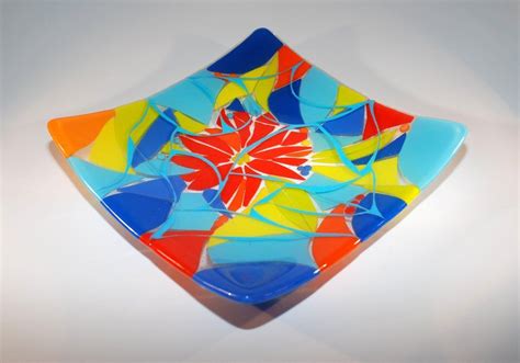 All Mixed Up Square Fused Glass Plate 10 5 Square Fused Glass Fused Glass Art Glass Plates