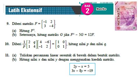 KSSM Matematik Tingkatan 5 Matriks latih ekstensif no9no11 buku teks