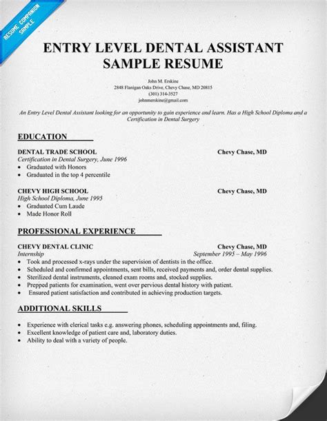 Dental assistant with 4+ years of experience providing efficient and competent service in busy dental clinics. 12 Good Sample Entry Level Resume With No Work Experience 10 | Sample Resume | Resume objective ...