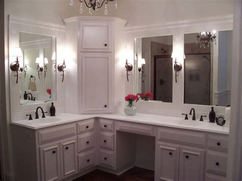 Custom Built Home Master Bathroom With Custom White Cabinets Corner