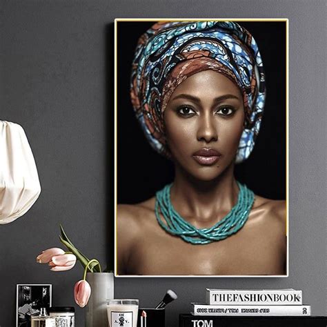 African Woman Headband Portrait Canvas Prints Wall Art Picture For Liv