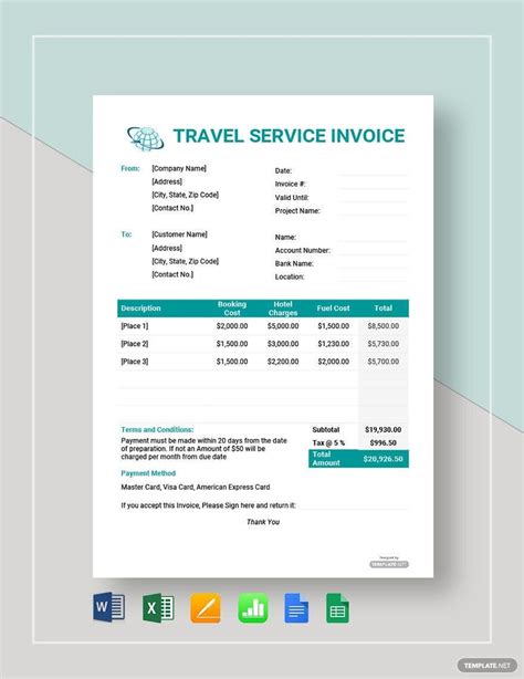 Travel Invoice Template Free Download Printable Templates