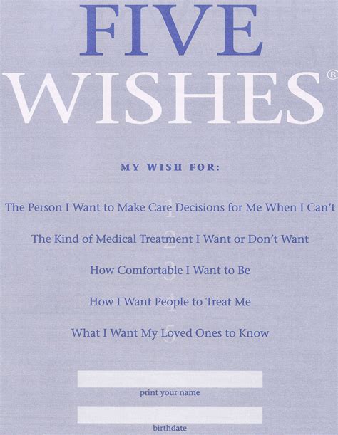 Free 5 Wishes Printable Version
