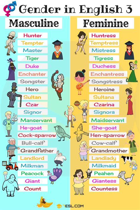 Gender Of Nouns Useful Masculine And Feminine List ESL Gender In English Gender Of Nouns