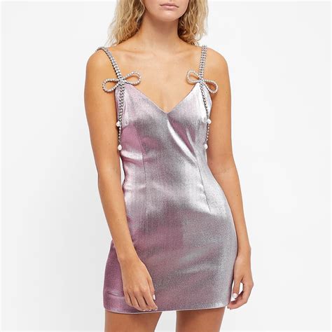 Area Nyc Crystal Bow Strap Mini Dress Pink And Silver End