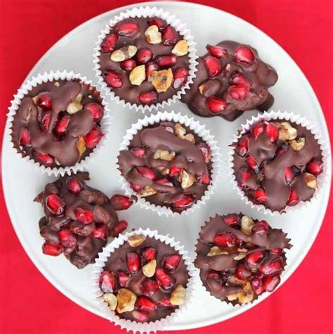 Do you have any healthy chocolate recipes? Dark Chocolate Walnut Pomegranate Clusters Recipe ...