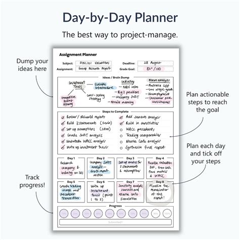 Student Assignment Planner Printable For College Instant Etsy
