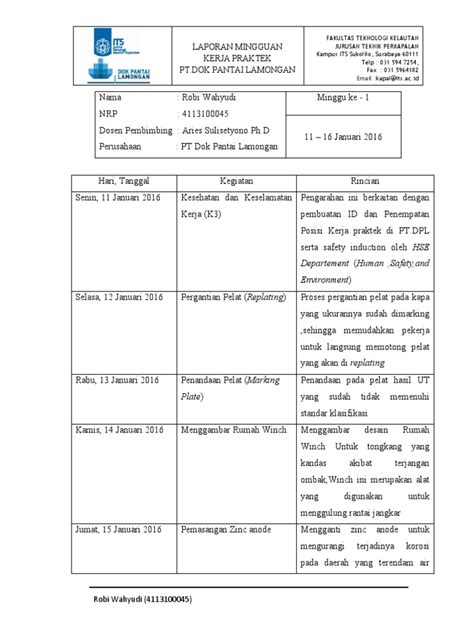 Contoh Laporan Kerja Praktek Mingguan