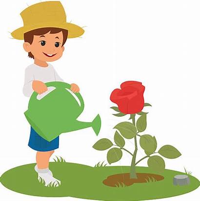 Cartoon Planting Tree Watering Boy Flower Clip