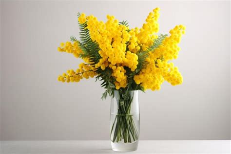 Premium Ai Image A Bouquet Of Yellow Mimosa Flowers Stands In A Glass