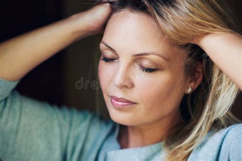 Beautiful Woman Feeling Her Soft Blond Hair Stock Photo Image Of