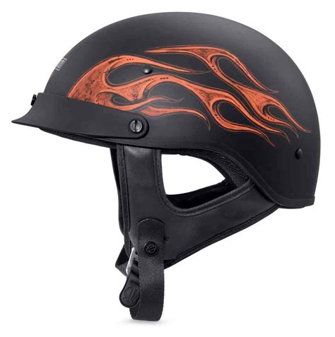 Harley Davidson Mens Wheeler Flames M04 Half Helmet Matte Black