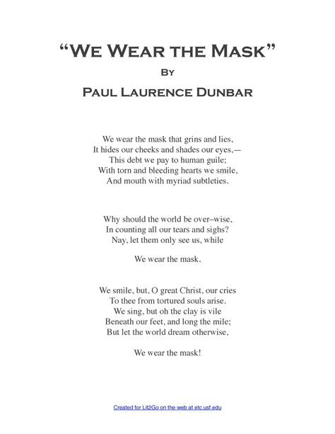 We Wear The Mask By Paul Laurence Dunbar “we Wear The Mask” By Paul