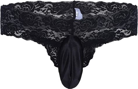 iefiel men lace sheer see through sensuality thong underwear elongated pouch black l amazon ca