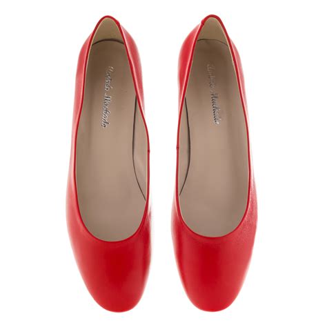 Heeled Ballet Flats In Red Nappa Leather Exclusive Women Leather Collection Large Sizes