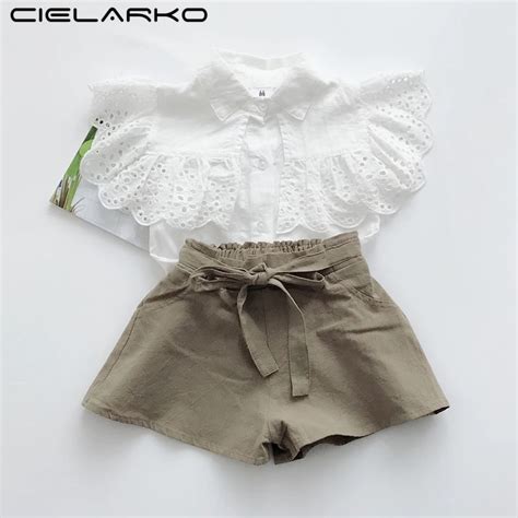 Cielarko Girls Clothing Set Blouse With Short Ruffled Kids 2pcs Vintage