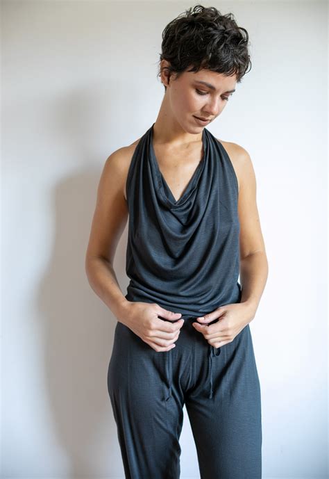 Evelina Backless Yoga Jumpsuit Onesie In Smoky Pearl Etsy
