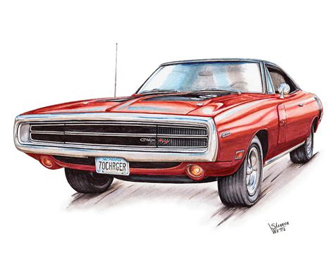70 Dodge Charger Rt Drawing By Shannon Watts Fine Art America