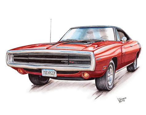 70 Dodge Charger Rt Drawing By Shannon Watts