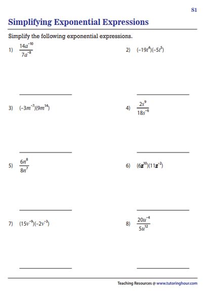 Worksheets For Simplifying Expressions With Exponents Worksheet