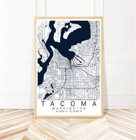 Tacoma Map Art Map Of Tacoma Washington City Art Print Etsy