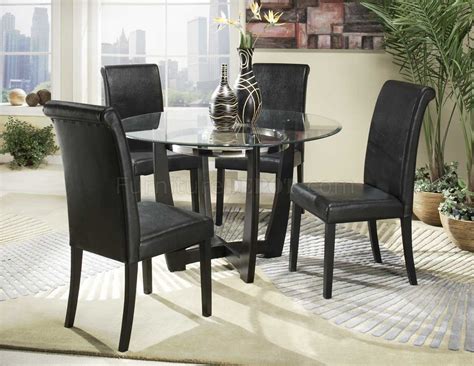 What are the shipping options for round black dining room sets? Ebony Finish Modern Round Clear Glass Top 5Pc Dining Set