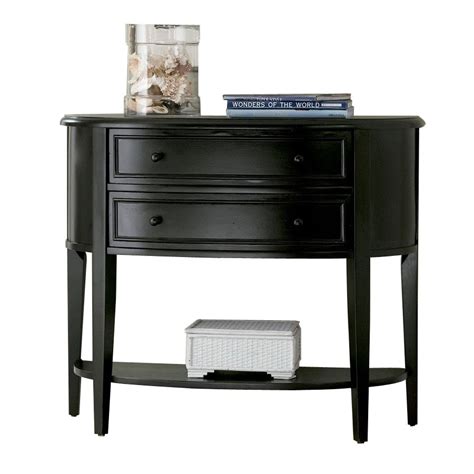 This console table features a half circle design with round and curved legs. Shop Powell Antique Black Rubberwood Half-Round Console and Sofa Table at Lowes.com