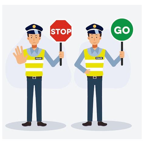 Policía De Tráfico Con Cartel Stop And Go Ilustración Vector Premium