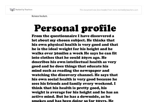 Personal Profile A Level Healthcare Marked By