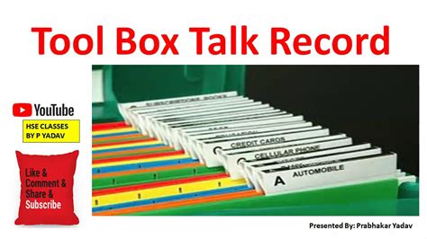 Download hse offers free toolbox talks instructions this set of toolbox talks is based on results of a niosh research project on hazard perception and risk awareness at. Tool Box Talk Prescribed Format - YouTube