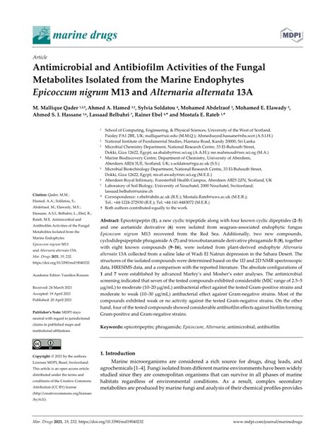 Pdf Antimicrobial And Antibiofilm Activities Of The Fungal