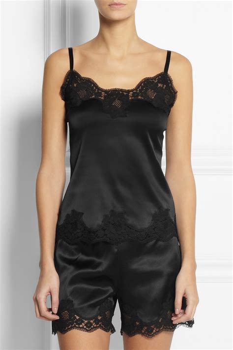Lyst Dolce And Gabbana Lace Trimmed Stretch Silk Satin Camisole In Black