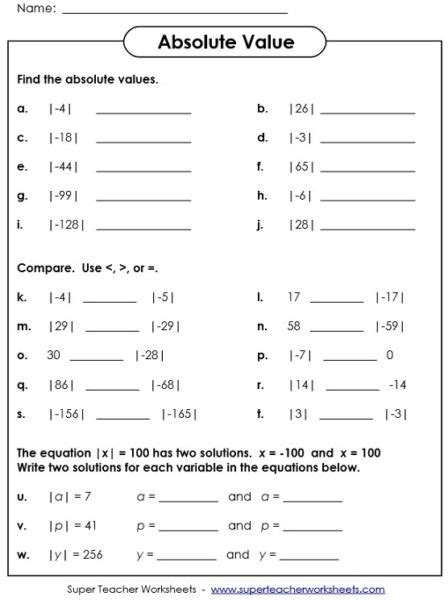 Are you using free printable worksheets in your lessons for 7th grade math? Absolute Value Worksheets | Absolute value, Absolute value ...