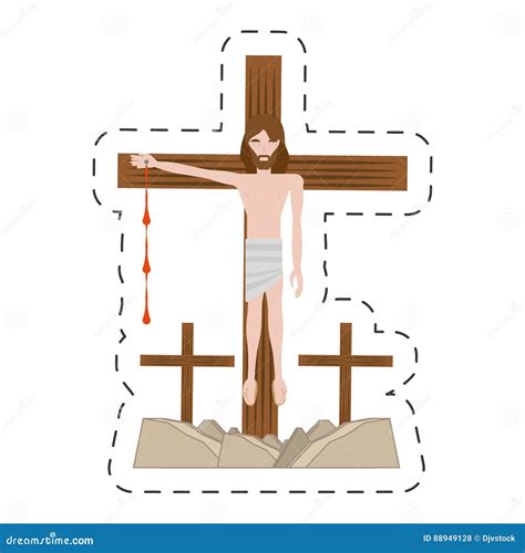 Cartoon Jesus Christ Nailed The Cross Via Crucis Stock Illustration