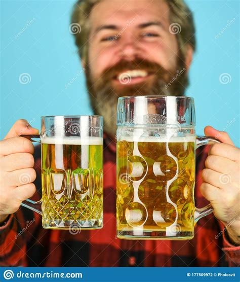 Get Drunk Alcoholic Thirsty Man Drinking Beer In Pub Bar Hipster