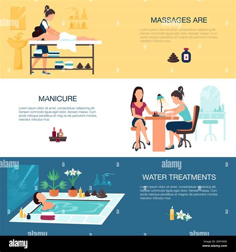 les bannières horizontales du salon de beauté spa avec massage sont manucure et illustration