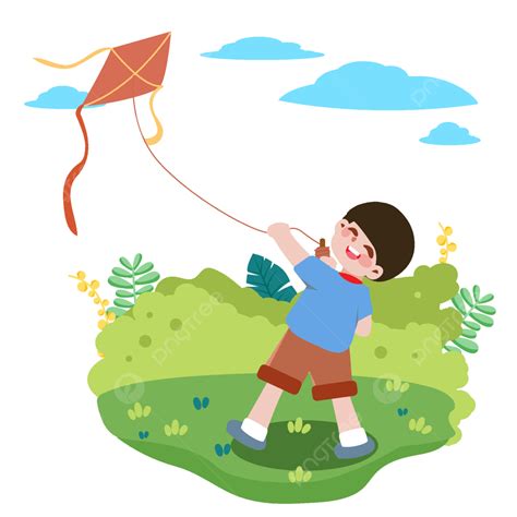 Spring Flowers Bloom Spring Outing Boys Fly Kites Green Fly A Kite