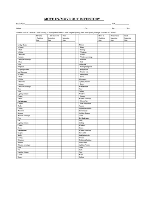 Move Inmove Out Inventory Form Printable Pdf Download