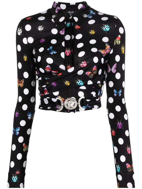 Versace X Dua Lipa Polka Dot Cropped Shirt Farfetch