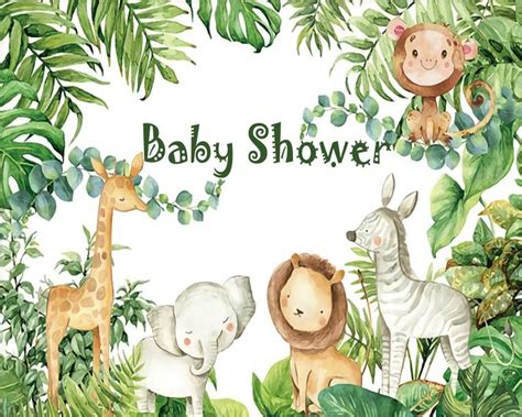 Baby Shower Backdrop Jungle Safari Animals Backdrops Tropical Etsy