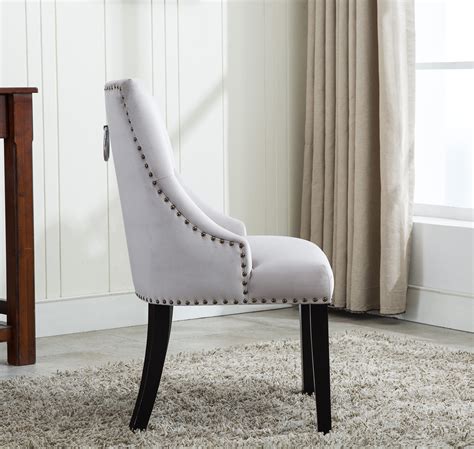 Victoria Tufted Velvet Fabric Studded Accent Dining Chair Light Grey