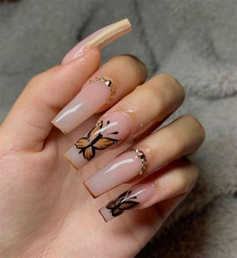 35 Hottest Butterfly Nail Art Ideas Long Acrylic Nails Coffin Brown Acrylic Nails Dragon Nails